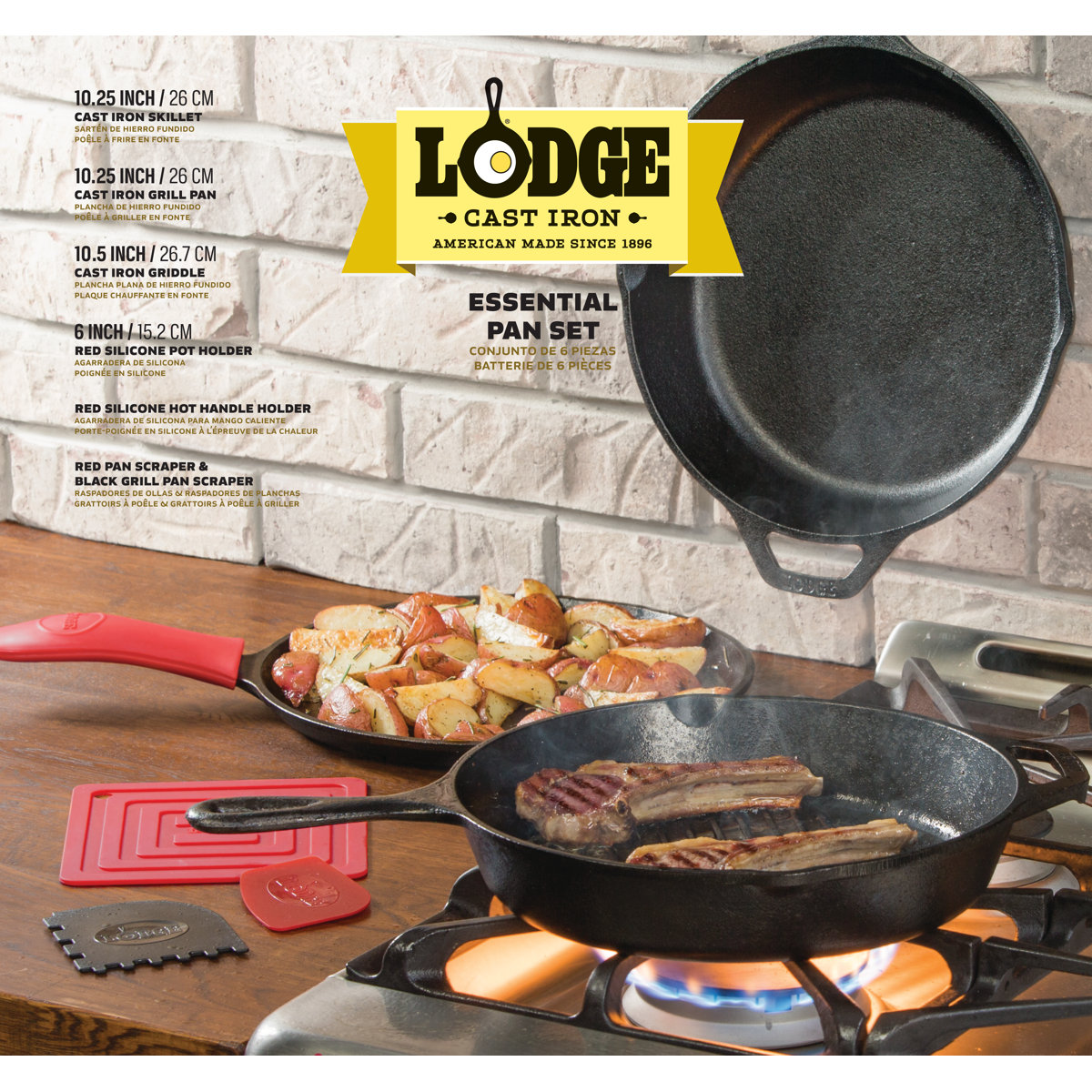 Lodge 6 Piece Cast Iron Essential Pan Set